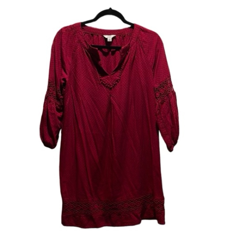 Crown & Ivy Red Lace Detailed Long Sleeve MIDI Dress Size S